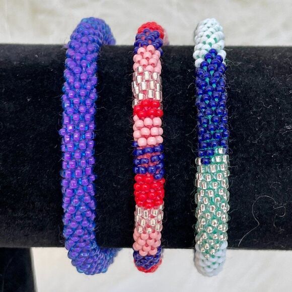 HAND CRAFTED in Nepal Beaded Bracelets (set of 3) #171 - Picture 1 of 4
